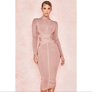 House Of CB CROSS STRAP RIBBED BANDAGE DRESS
